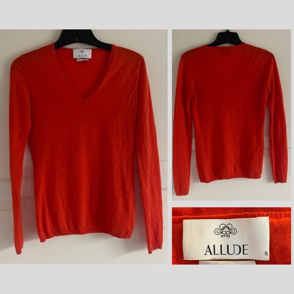 Allude Orange Cashmere Knit V-neck Pullover Sweater 20197